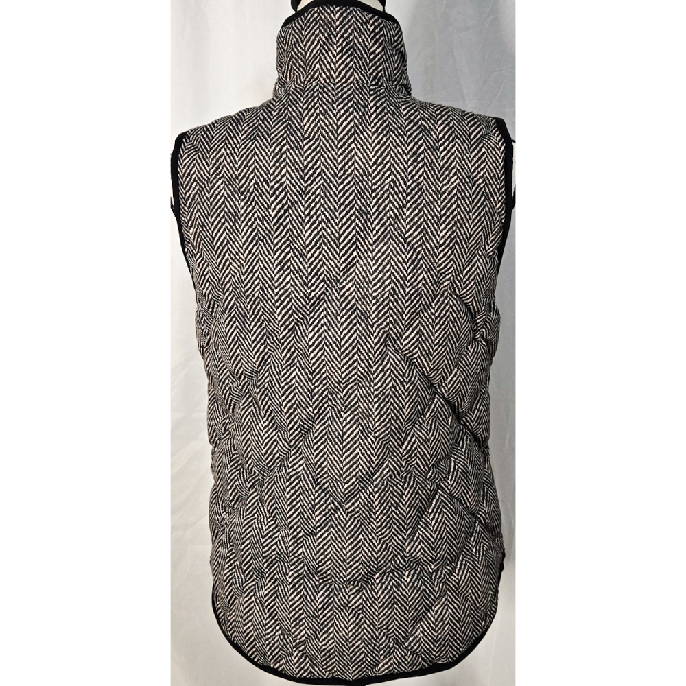 J Crew Puffer Vest Black Tan Herringbone Chevron Preppy Classic Pockets - Picture 2 of 3